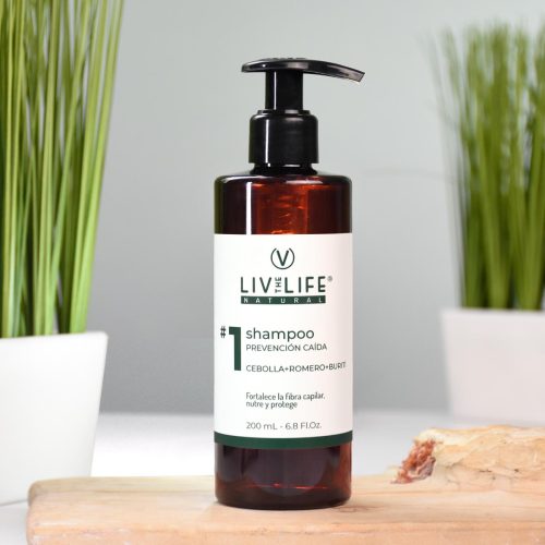 Shampoo anticaída LIV THE LIFE 200 ml con cebolla roja, romero y burití
