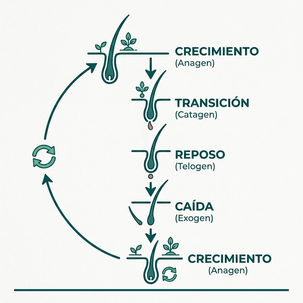 ciclo natural de crecimiento y caída del cabello